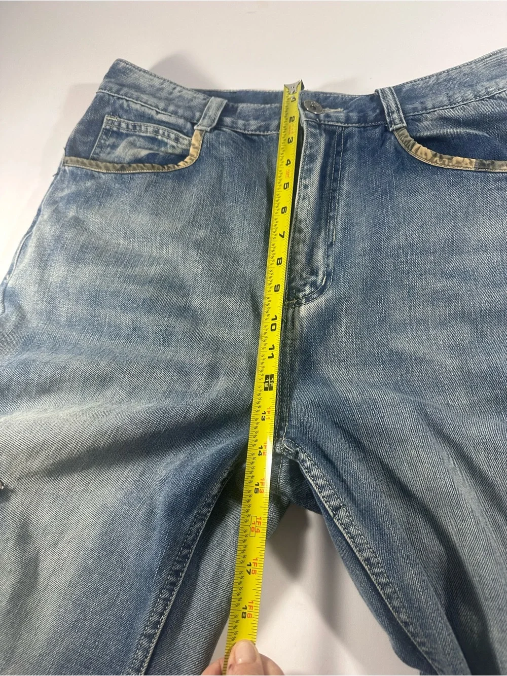 Men’s Cargo Jeans Size 32x31 Blue Denim Camo Trim Utility Multi-Pocket Y2K 90s